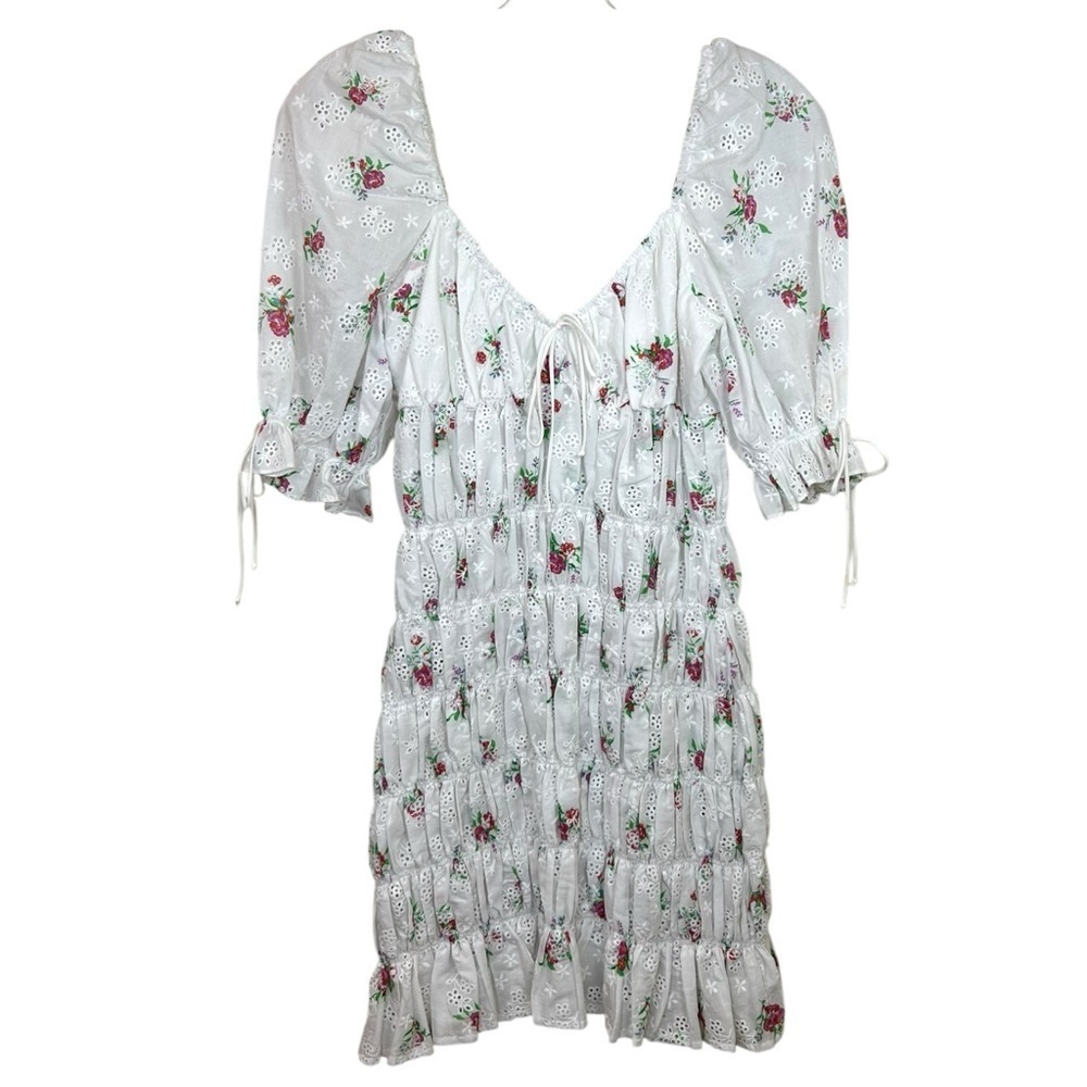 For Love & Lemons - Women’s ‘Tarte’ Eyelet Smocked Mini Dress - White, Small - Picture 3 of 16